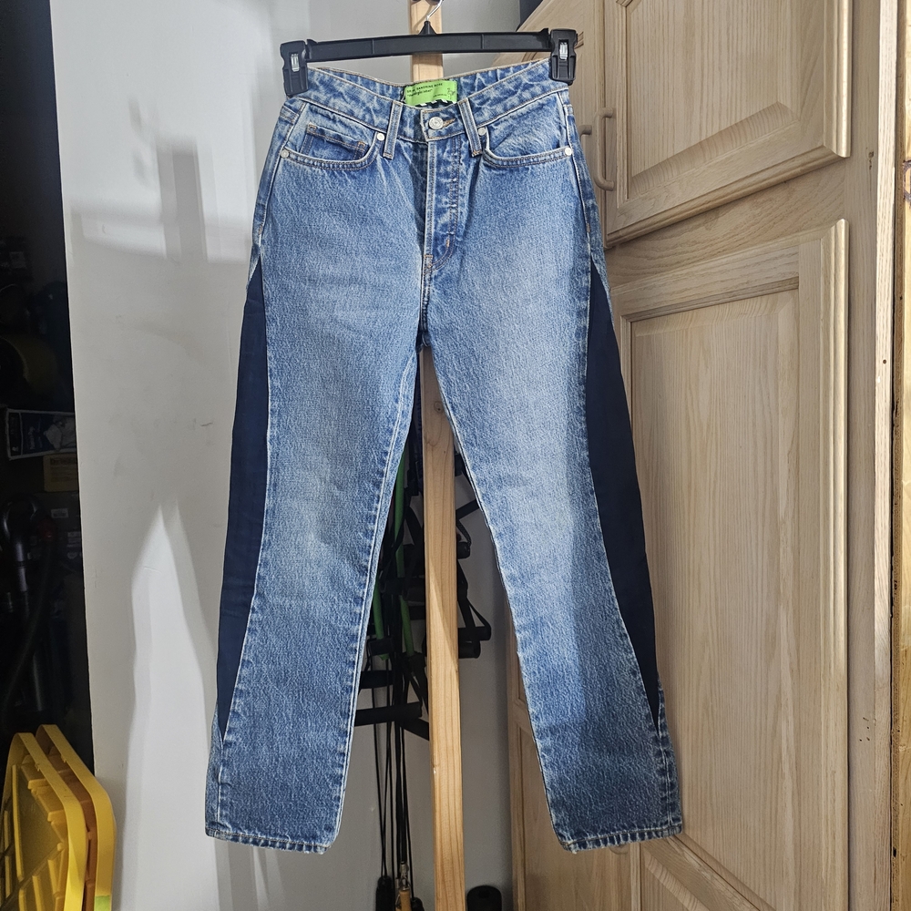 Women's Blue and Black Straight Jeans